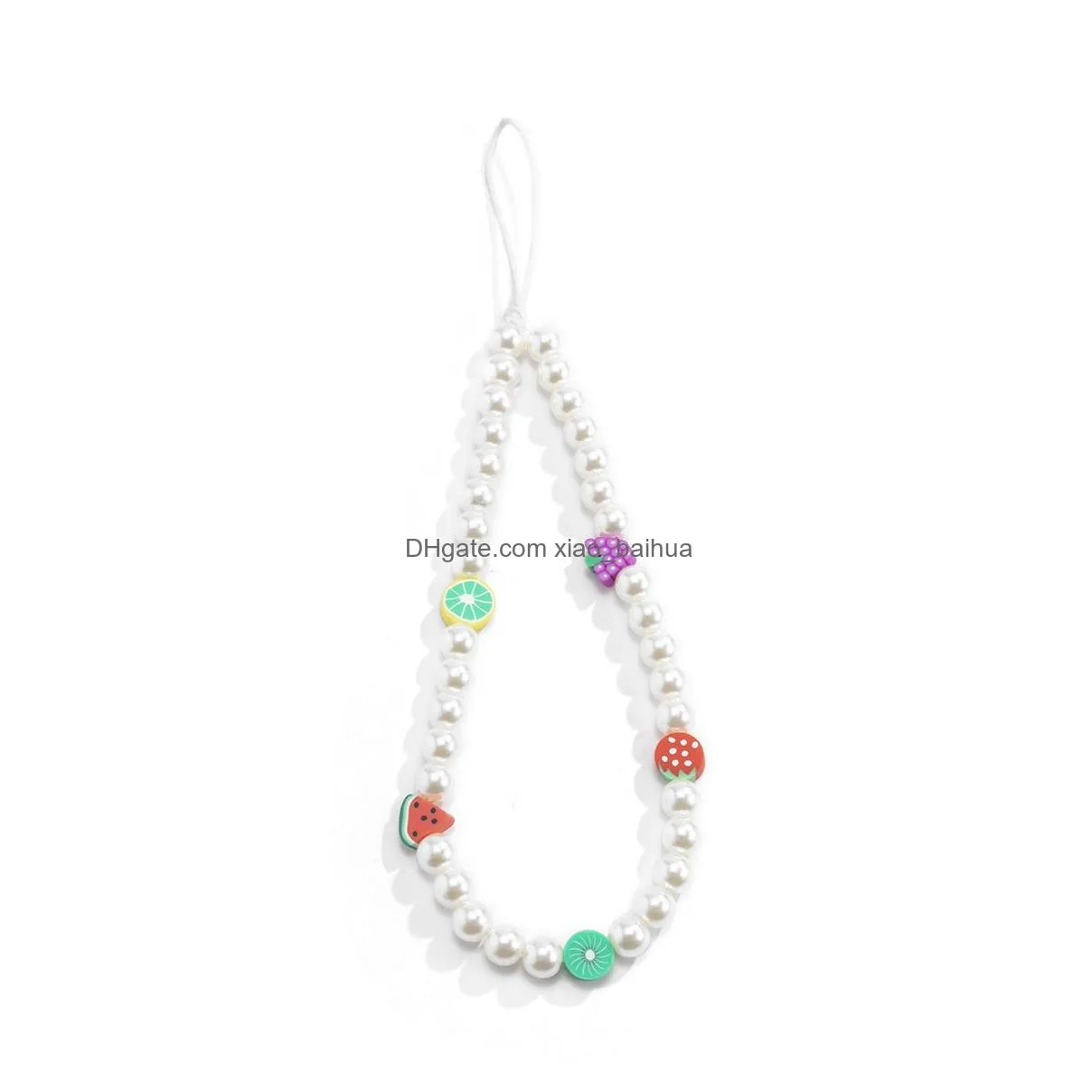 mobile phone straps beads beaded jewelry chain for cell phone pearl soft pottery woven bag pendant simple fruit color