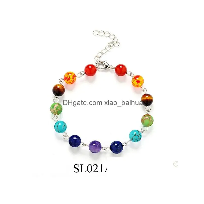 colorful stone hand bending needle yoga seven chakras bracelet popular jewelry amethyst tiger eye lapis lazuli bracelet