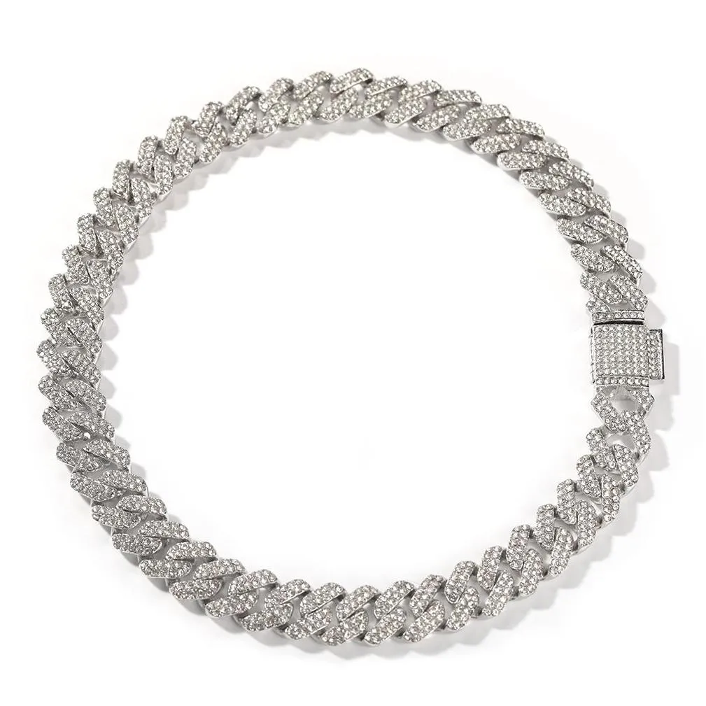 size 13mm hip-hop cuban chain tennis necklace bracelet full diamaond set mens alloy cool rap bracelets necklaces jewelry set