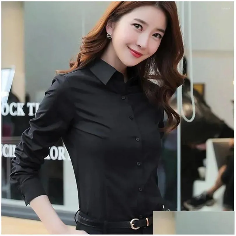 Women`s Blouses Oversized Solid White Black Professional Shirt Women Long Sleeve Slim Formal Work Spring Autumn Basic Office OL Blouse