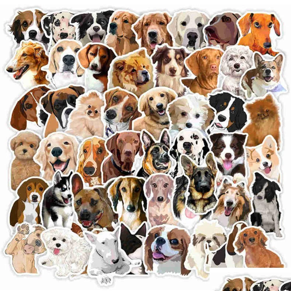 50pcs Cute Dog Animal Cartoon Stickers Toys DIY Laptop Scrapbook Suitcase Phone Stationery Graffiti Car Decal