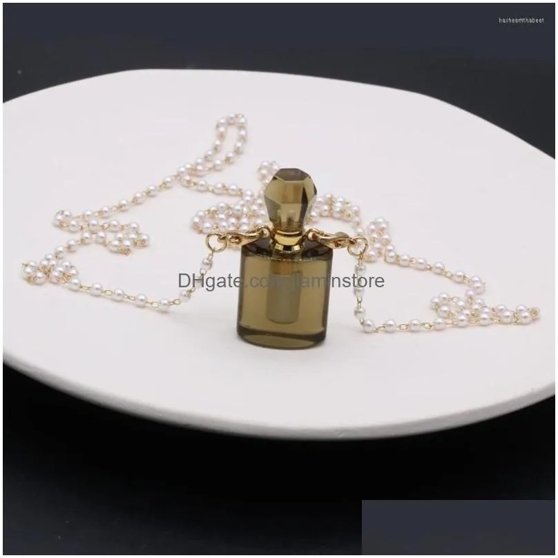 Pendant Necklaces Natural Semi-precious Stone White Crystal Essential Oil Diffuser Perfume Bottle DIY Charm Necklace Jewelry