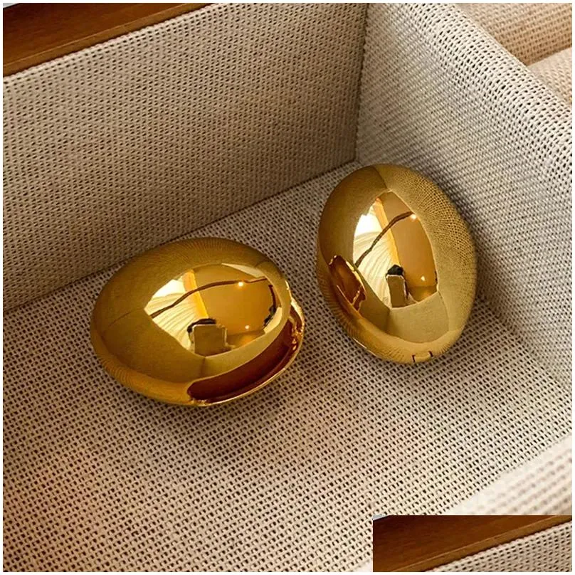 womens fashion golden oval ball stud earrings female niche design cold wind exaggerated metal earrings jewelry accessories