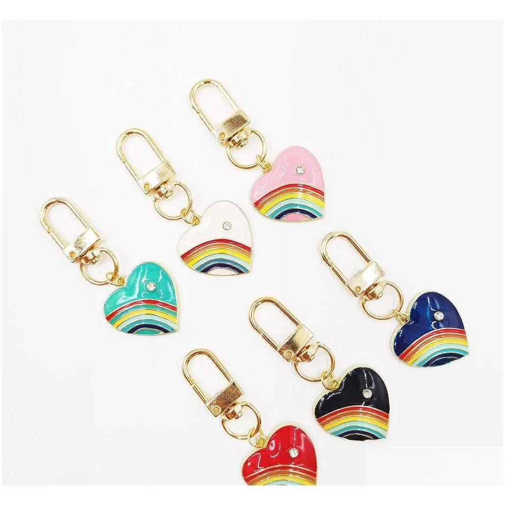 fashion diamond set love rainbow keychain alloy heart bag car blue devils eye keychains jewelry accessories gift in bulk