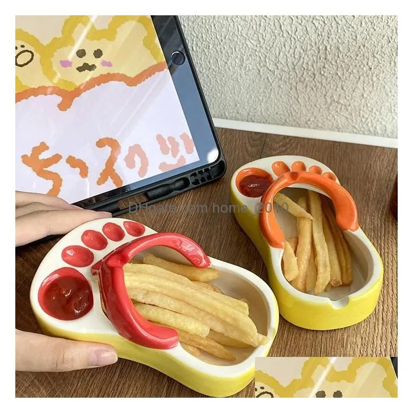 plates bread slippers french fries plate tomato sauce creative cartoon tableware kitchen personality eco-friendly convenient