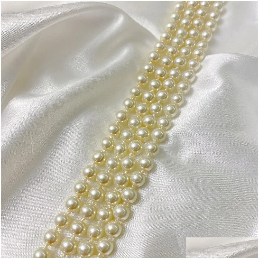 fashion ladies glass pearl beaded necklaces female temperament double-layer long necklace jewelry sweater chain accessory