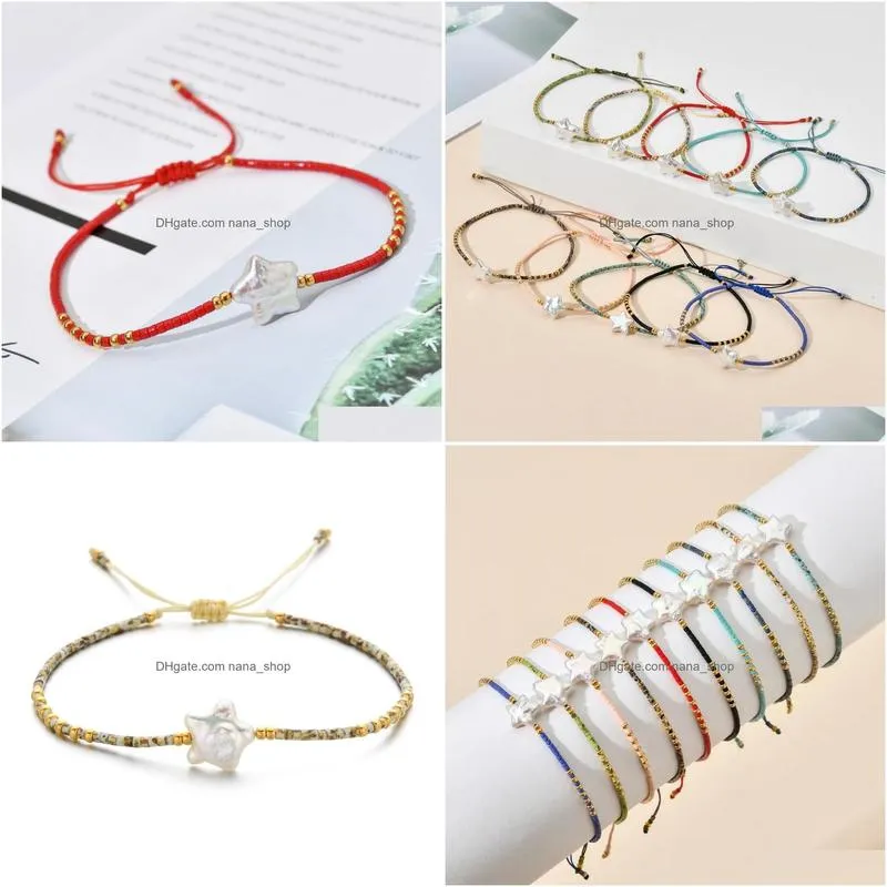 Bangle Bracelets Zmzy 10Pcs/Lots Set Wholesale Summer Miyuki For Women Pseras Mujer Moda Delica Star Pearl Bracelet Hand Jewelry Drop Dhude