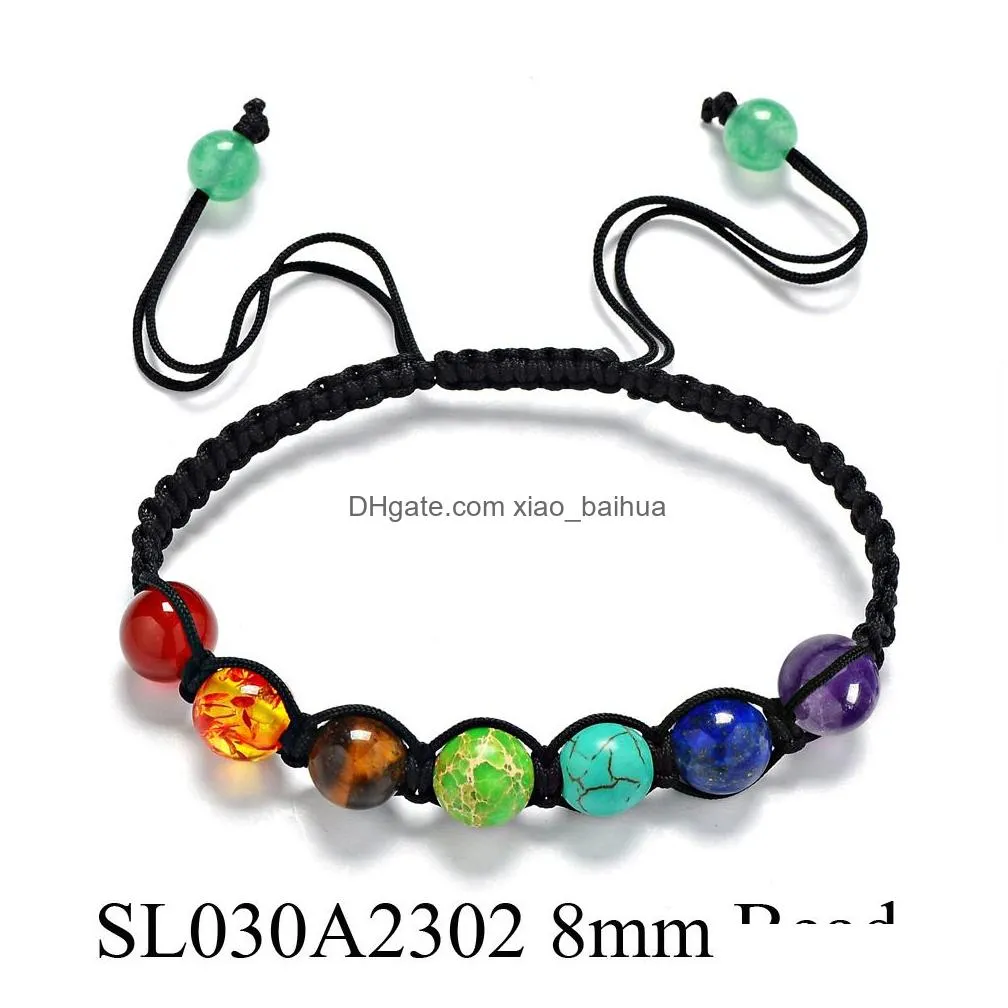 6 8 10mm yoga colorful peven wheel bracelet buddhist prayer reiki energy stone balance bead bracelet jewelry