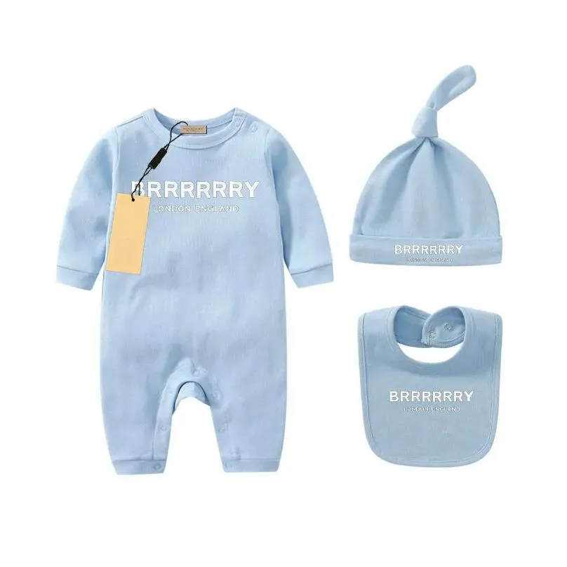Infant born Baby Girl Designer Brand Letter Costume Overalls Clothes Jumpsuit Kids Bodysuit for Babies Outfit Romper Outfi bib hat 3-piece