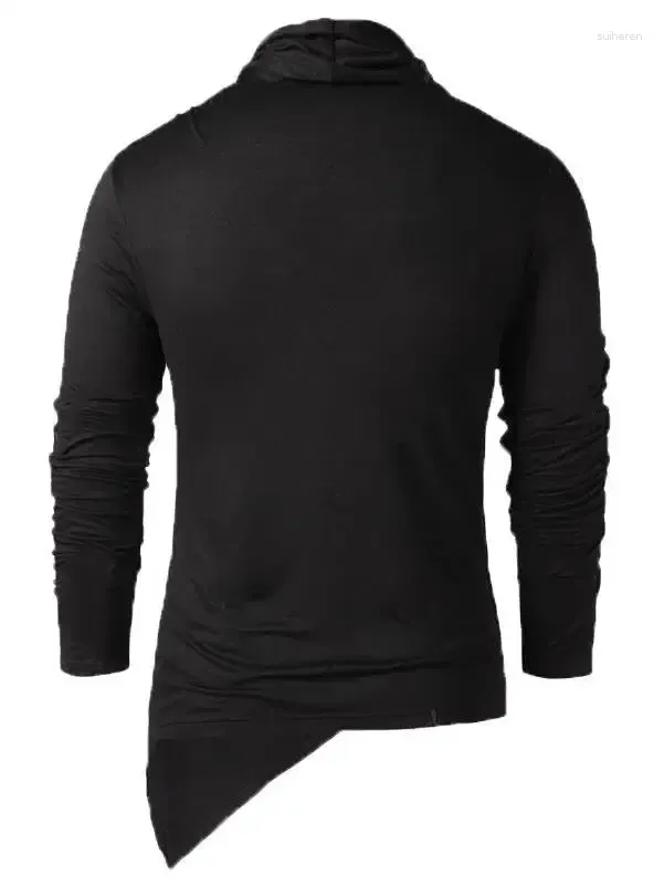 Men`s Sweaters Solid Splicing Pile Neck Long Sleeve T-shirt Streetwear Casual Pullovers Korean Luxury Clothing