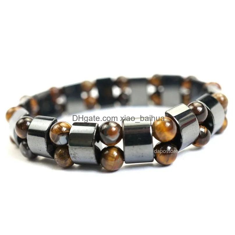 black hematite stone tiger eye beads stretch bracelets male round beads charms bracelet bangle mens jewelry