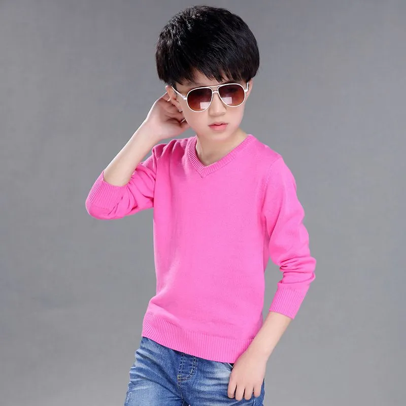 Solid Knit Sweaters Teenage Boys Long Sleeve Knitting Pullovers For Kids Spring 2020 V-neck Cotton Sweater Baby Boy Tops Clothes