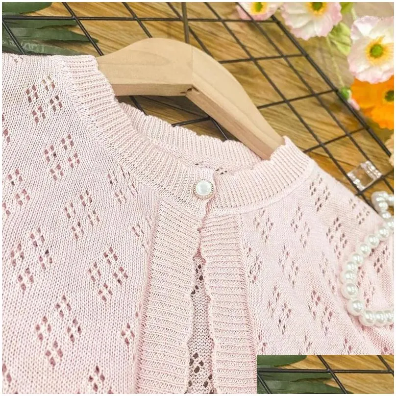Jackets Children`s Thin Top Baby Air-conditioned Shirt Kids Knitted Cardigan Spring Summer Girl`s Coat Short Sleeve Clothing