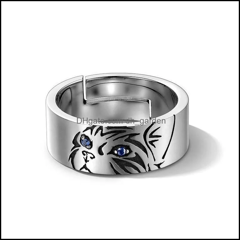 Wedding Rings Wedding Rings Punk HipHop Tiger Head Ring For Men Women Vintage Cat Eyes Animal Open Couple Charm Retro Jewelry