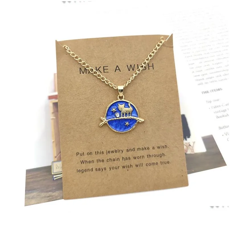 creative starry sky clavicle chain pendant necklace korean version dream planet star moon necklace jewelry gift with gold card