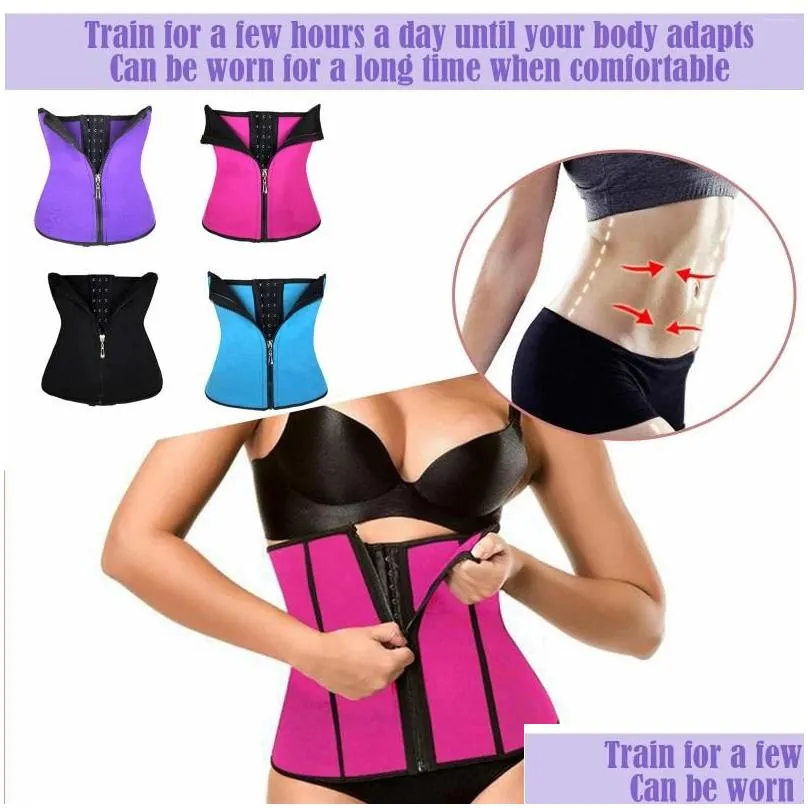 Waist Support Latex Trainer Corset Zipper Cincher Slimming Belly Belt Tummy Trimmer Shaper Women Control Sheath Girdle Strap Black