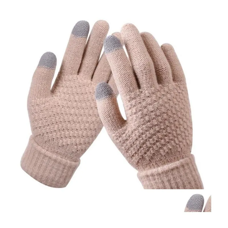 explosion models Winter non-slip warm touch screen gloves Women Men Warm artificial wool Stretch Knit Mittens 2pcs a pair