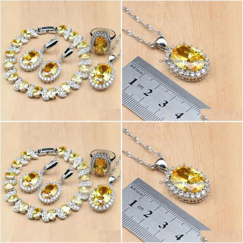 bracelets sterling sier bridal jewelry sets yellow cubic zirconia decoration for women earrings rings bracelet pendant necklace set