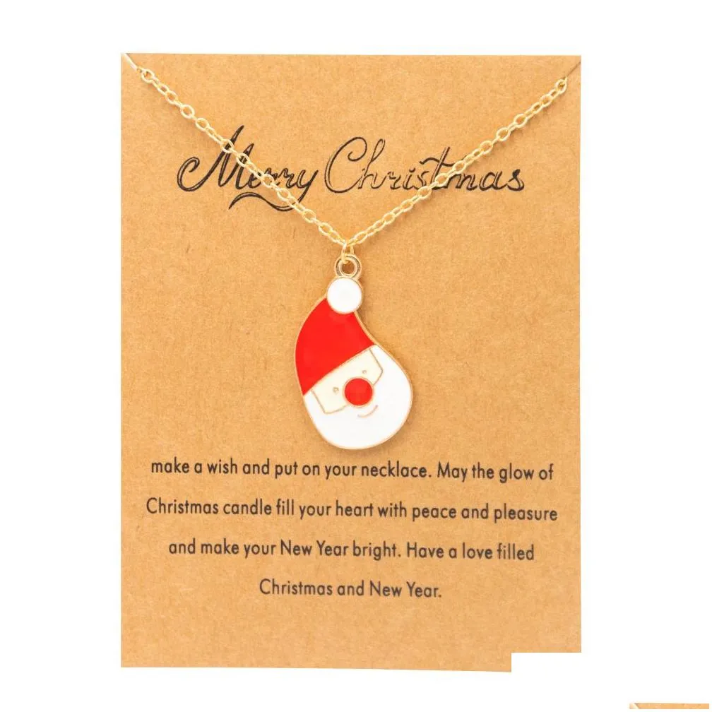 bulk price santa claus christmas pendant necklaces jewelry green gold card gift merry christmas necklace accessory