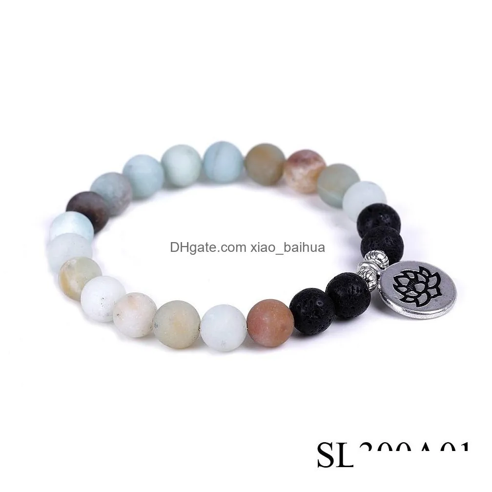 natural stone frosted stone volcanic stone lotus om pendant bracelet