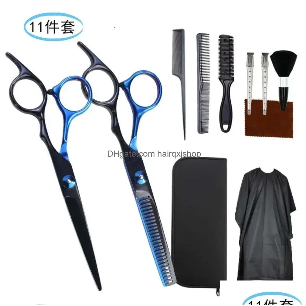 Hair Extension Kits Stainless Steel Hairdressing Scissors 14/11Pcs Thinning Barber Cutting Professional Shears Scissor Drop Delivery Dhj8G