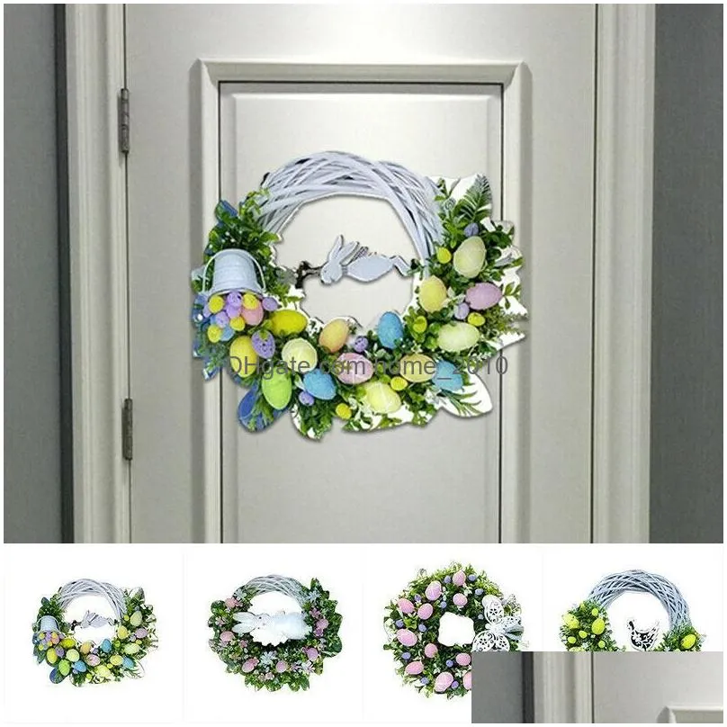 decorative flowers wreaths easter wreath door hanging decor spring egg chicken butterfly garland home gadern party flower ringdecorative