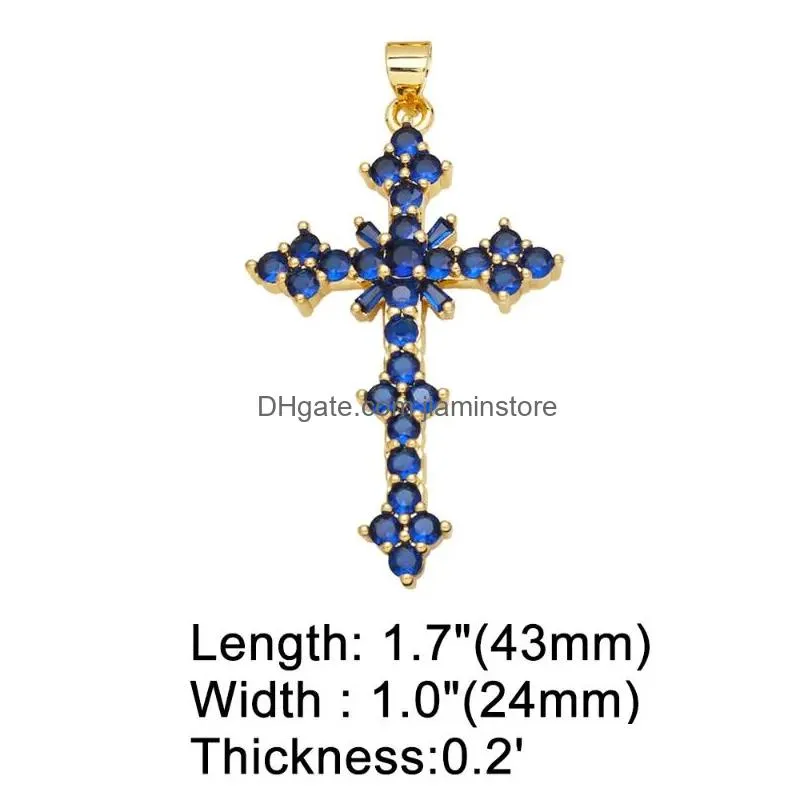 Pendant Necklaces OCESRIO Big Multicolor Crystal Cross For Necklace Copper Gold Plated Crucifix Jewelry Making Supplies Wholesale