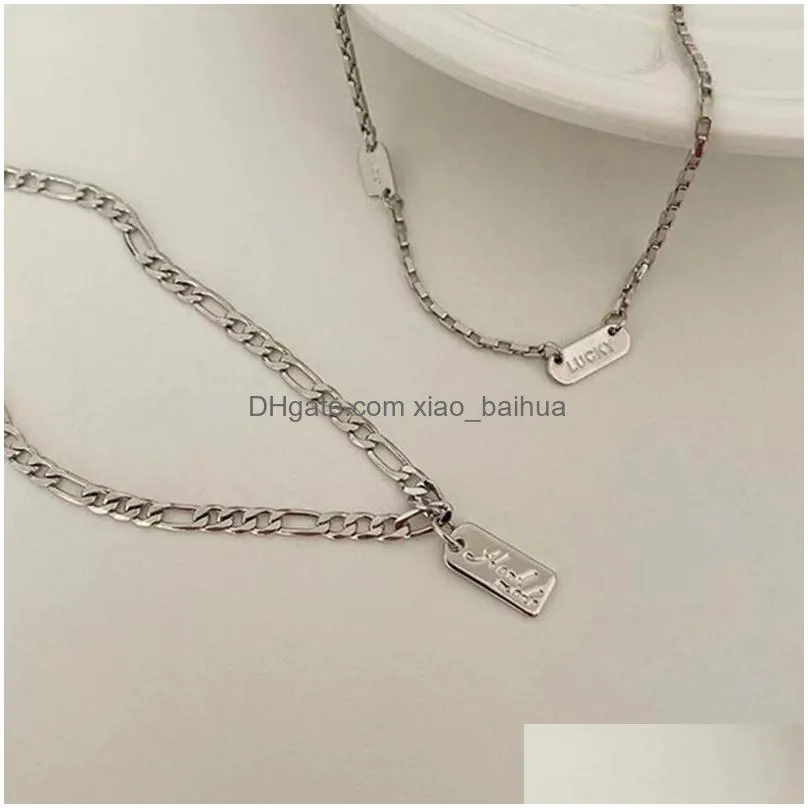 85-degree gray simple double-layer stacked necklace womens fashion letter niche personality clavicle pendant necklace