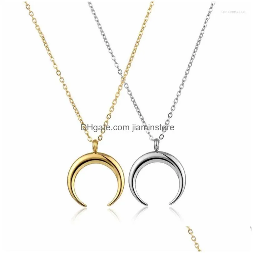 Pendant Necklaces Stainless Steel Half Moon Crescent Necklace For Women Metal OX Horn Choker Collier Lune Corne Demi