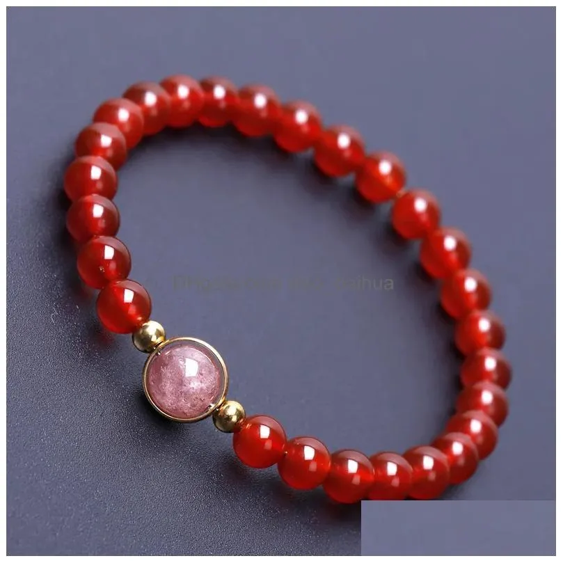 this year red agate transfer bead bracelet strawberry crystal recruit peach blossom amethyst simple delicate bracelet female
