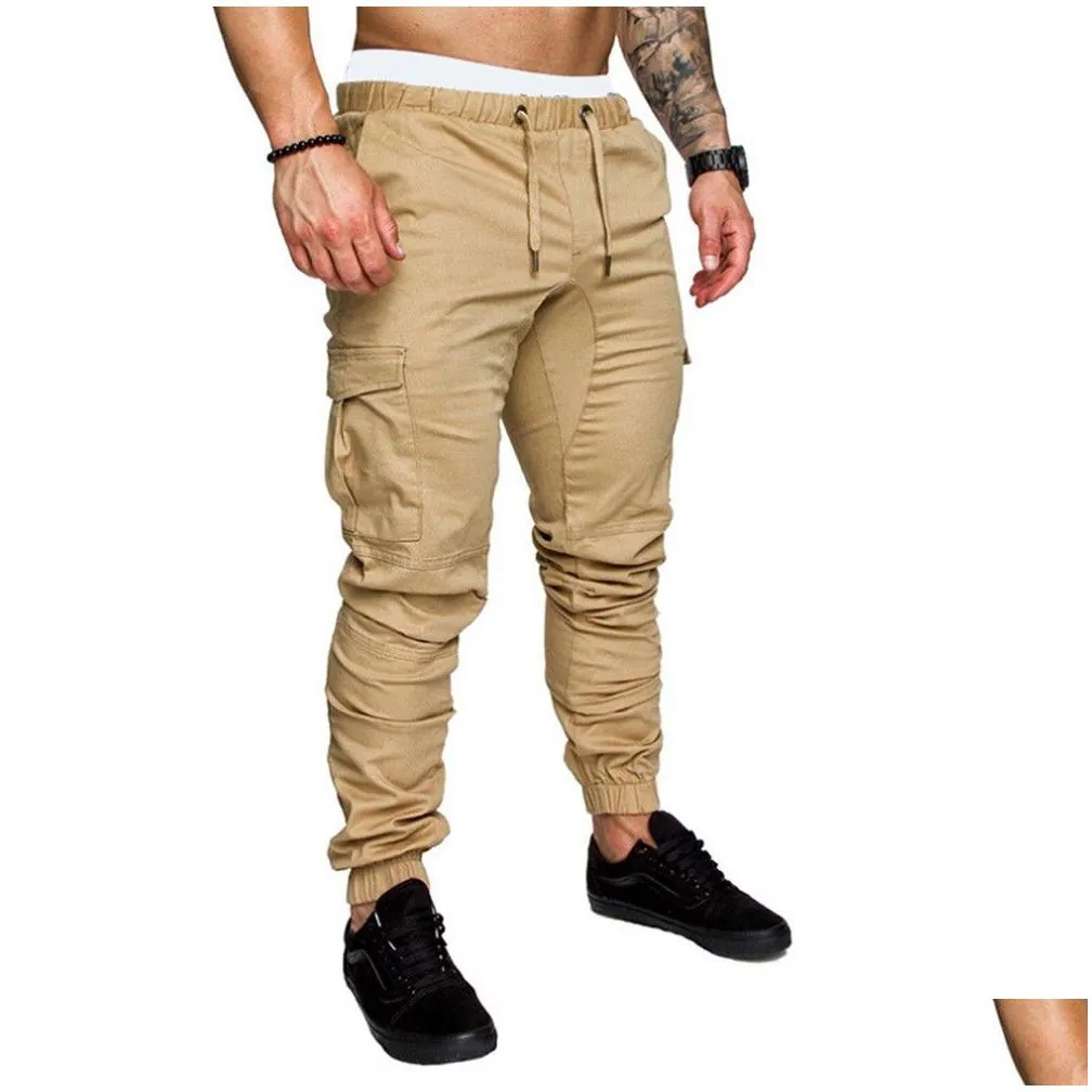 Fashion Mens Skinny Urban Straight Cargo Pants Leg Trousers Casual Pencil Jogger Tactical Cargo Pants Male army Trousers