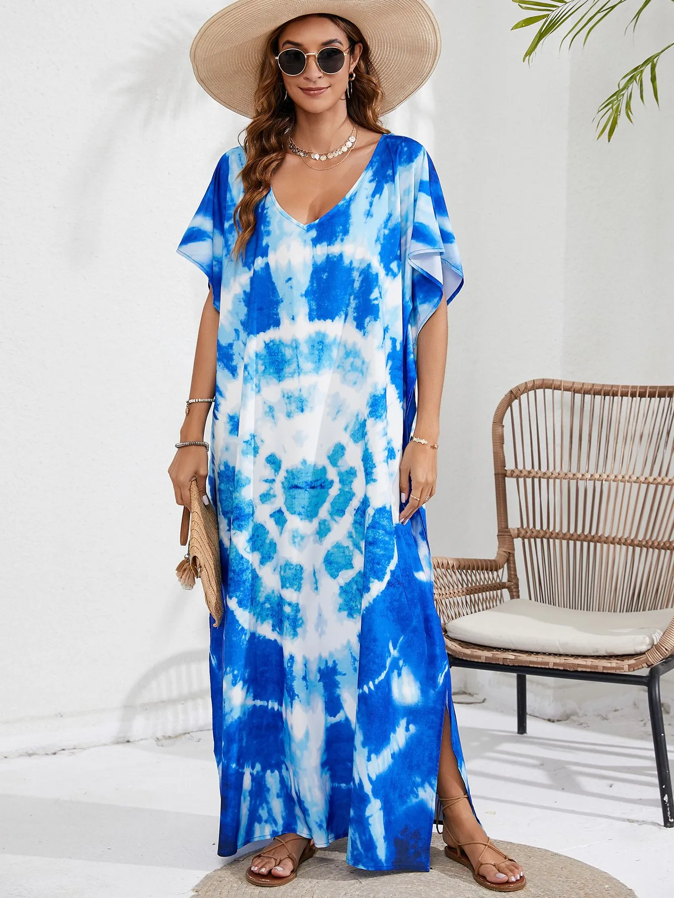 Casual Dresses Printed beach cover up vacation beach skirt bikini sun protection jacket, outer cover up