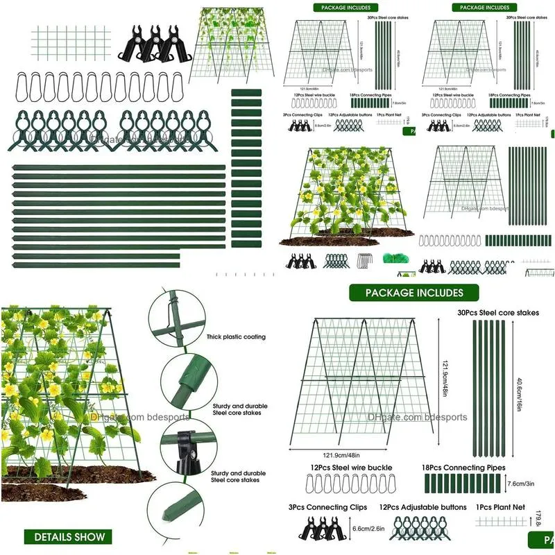 Bird Cages Supports Foldable Cucumber Trellis Garden Set Detachable Climbing Clips For Plants Vine Outdoor Plant Flowers Drop Delivery Dhund