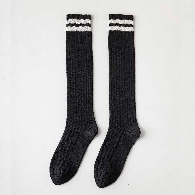 Women Socks Women`s Sock Tube Knee-Length Black And White Horizontal Strips Four Seasons Fashion Comfortable Leisure Sports Cotton