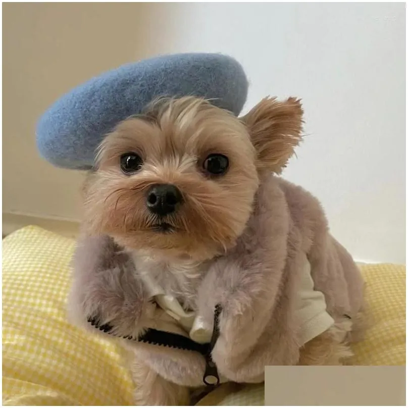 Dog Apparel Ins Solid Color Pet Hat Painter Wool Cap Beret Mini Decorative Po Headwear Cat Memorial Christmas Luxury Designer Drop De Dhonu