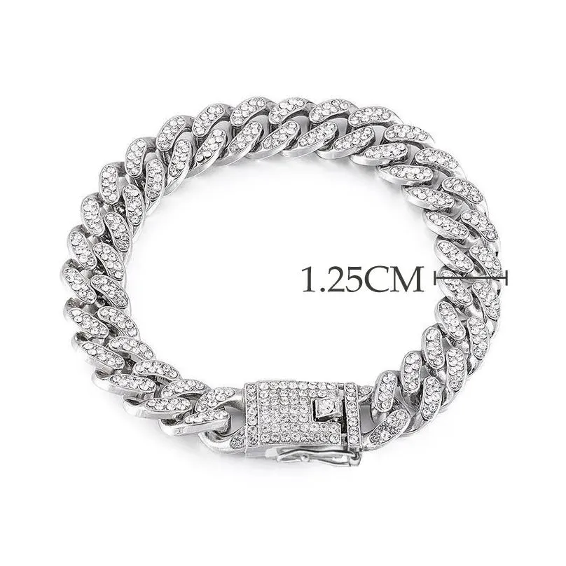 Dog Collars & Leashes Cat Chain Collar With Diamond Luxury Metal Material 1.25Cm Width Perro Rap Hip Hop Cuban Pet Jewelry Supplies Dr Dh70K