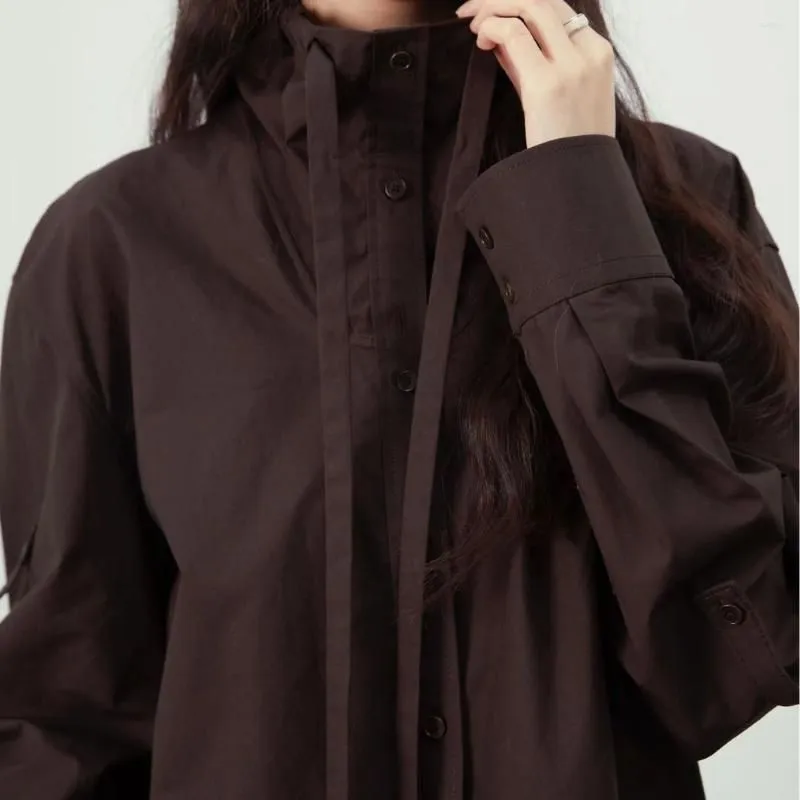 Women`s Blouses VII 2024 Brand J Blouse Autumn Winter Female Clothing Half High Neck Drawstring Loose Flutter Shirt Offers