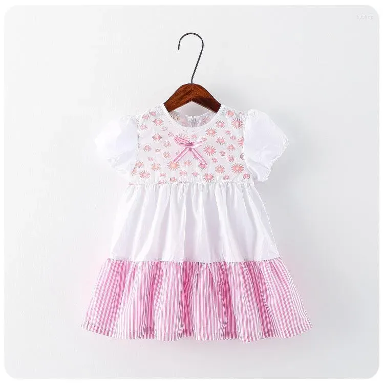 Girl Dresses 2023 Spring Korean Children`s Garment Baby Flower Split Joint Stripe Dress A Doll Unlined Upper Jacket