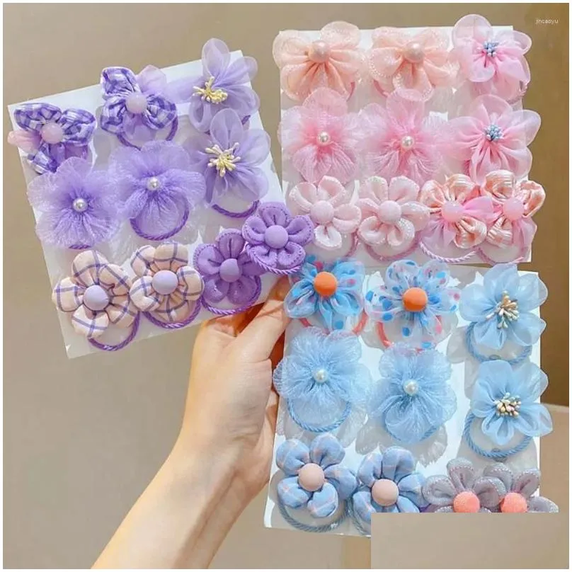 Hair Accessories 10Pcs/Set Colorful Baby Girl Bands Sweet Kids Mesh Flower Chilren Soft Scrunchies Elastic Ponytail Holder