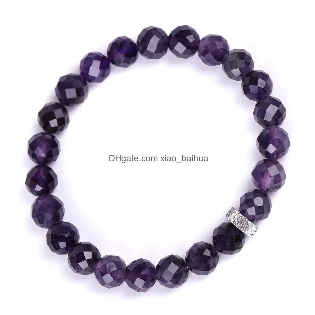 fashion multi-sided cut natural stone lapis lazuli amethyst stainless steel accessories bracelet