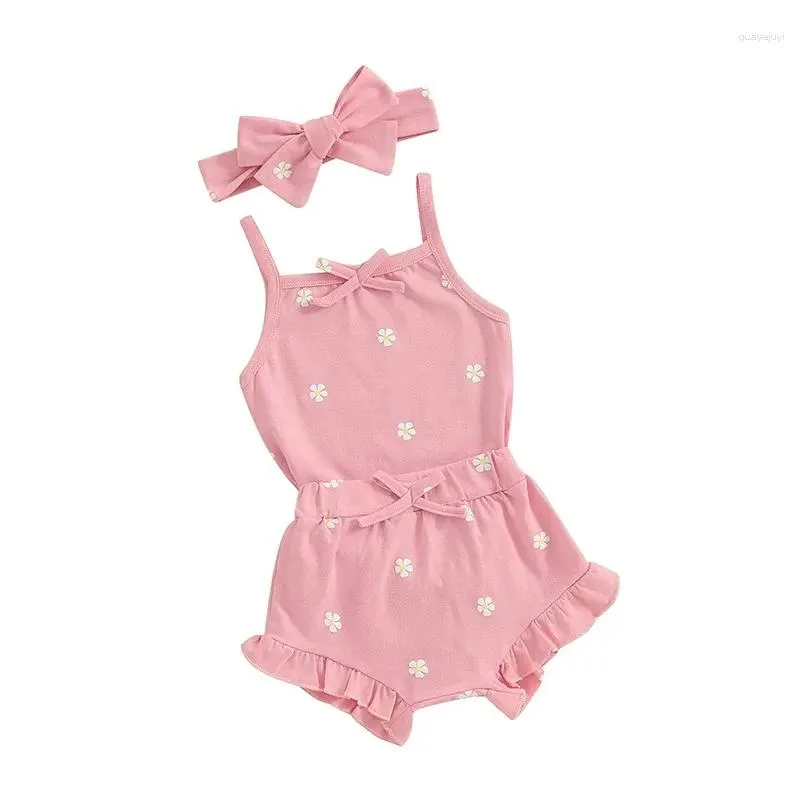 Clothing Sets Infant Baby Girl Daisy Clothes Floral Sleeveless Cami Tank Romper Ruffle Bloomer Shorts Headband 3Pcs Summer Outfit