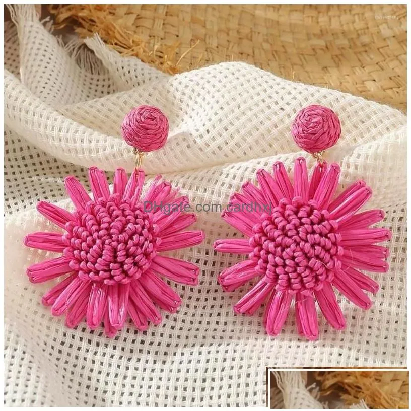 Dangle & Chandelier Earrings Handmade Weave Sun Flower Raffia For Women Girl Rattan Knit Earring Fashion Holiday Party Jewelry Brinco Dhzsd