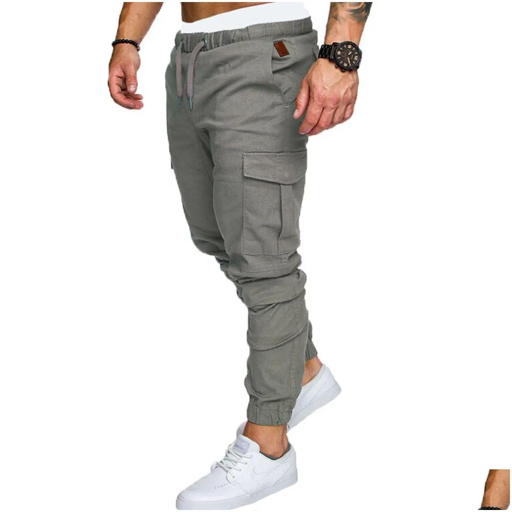 Fashion Mens Skinny Urban Straight Cargo Pants Leg Trousers Casual Pencil Jogger Tactical Cargo Pants Male army Trousers