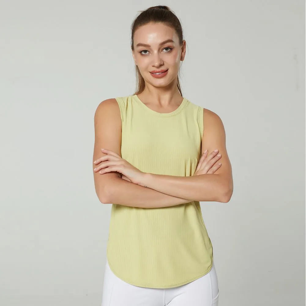 LU-1283 Women Sports Vest O neck Sleeveless Side Open Breathable Quick Dry Yoga Shirt Running Training Loose Fitness Clothes Sports Tank