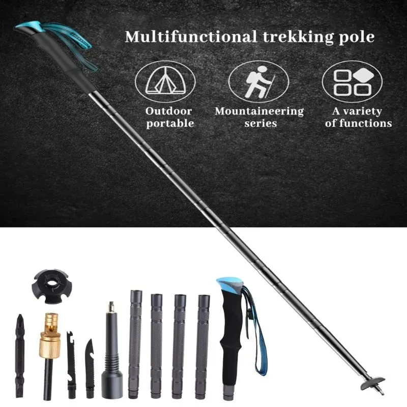 Sticks Multifunctional Collapsible Trekking Pole Cane Adjustable Telescopic Portable Hiking Walking Stick Ultralight 54DE