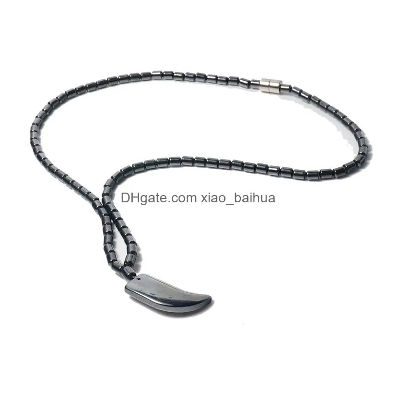 hematite necklace magnetic natural stone beads jewelry for men women wolf tooth shape