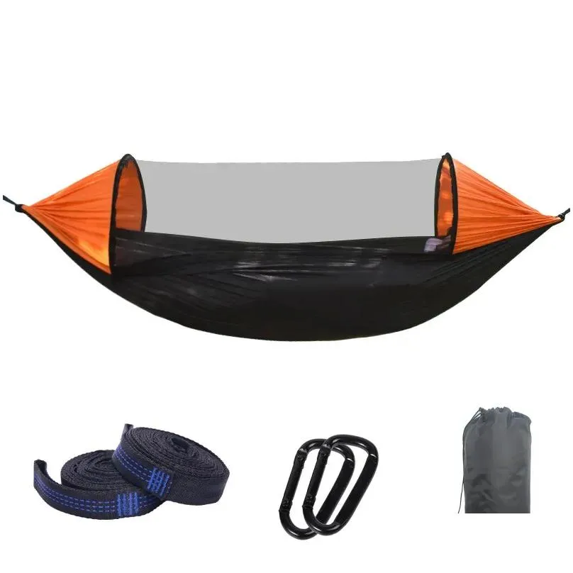 Camp Furniture Nylon Military Hammock 2 Person Camping Hanging Adults With Mosquito Net Support Rod Tent 280x140cm