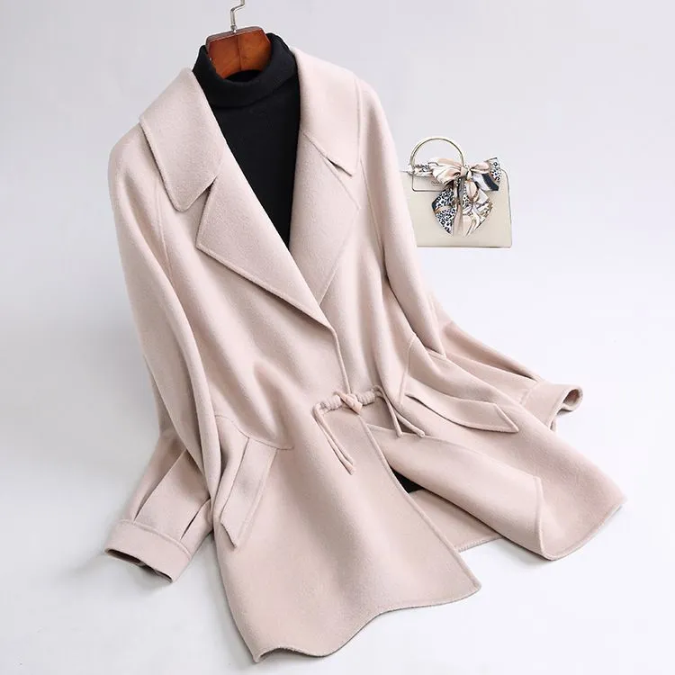 OC448M75 Chinoiserie Top Quality Women`s Large Coat Autumn and Winter Double Faced Cashmere Coat Medium Length