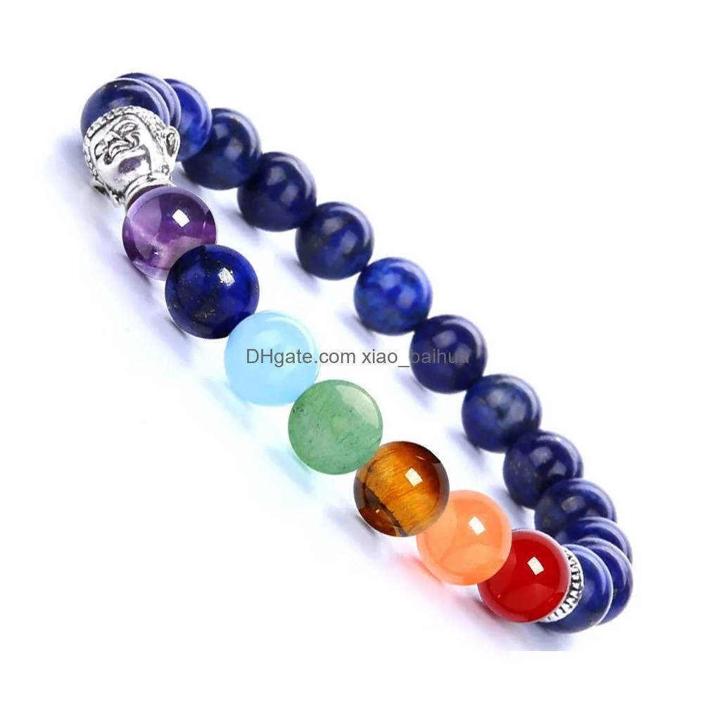bijoux de mode 8mm couleur sourire ouvert fleur pierre volcanique yoga sept roue dimpulsion bracelet energie lapis lazuli bijoux