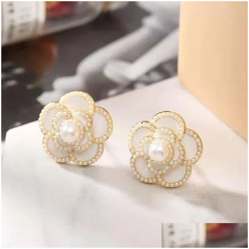 s925 silver temperament camellia pearl stud earrings ladies simple sweet cool stud earrings female retro earrings